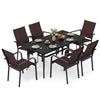 7-Piece Patio Dining Set for 6 with Rectangle Metal Table and Stackable Breathable Mesh Armchairs - Gallery View 3 of 11