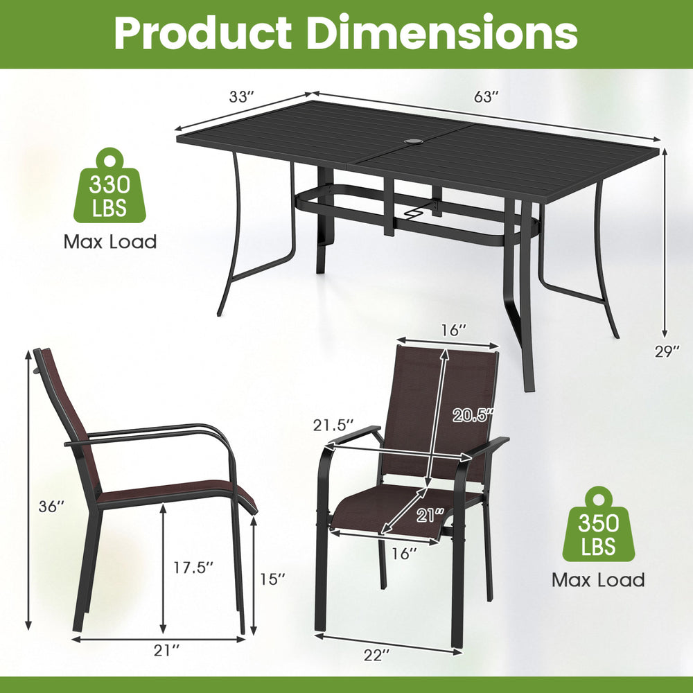 7-Piece Patio Dining Set for 6 with Rectangle Metal Table and Stackable Breathable Mesh Armchairs - Gallery View 4 of 11