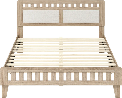 Costway Queen Wood Bed Frame Upholstered Headboard 89893742 New