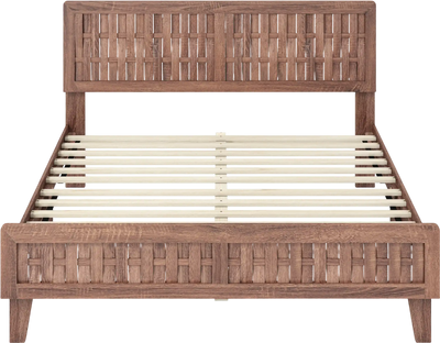 Costway Queen Bed Frame Mid Century Woven Accent Headboard 24271307 New