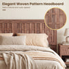 Mid Century Queen Size Bed Frame featuring a natural woven accent headboard for a rustic bedroom aesthetic.