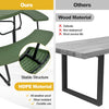 3-piece round picnic table set featuring HDPE material and a 10FT solar LED tilt umbrella for outdoor use.