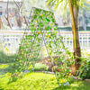 A-frame garden trellis in green for climbing plants, featuring a ground stake and cable tie, ideal for garden support.