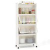 5-tier kitchen storage baker's rack in white with flip-up enclosed doors for organized pantry or kitchen use.