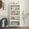 5-tier kitchen storage baker's rack in white with flip-up enclosed doors, ideal for organizing kitchen essentials.