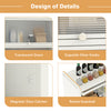 5-tier kitchen storage baker's rack featuring translucent doors, silver knobs, magnetic catches, and raised guardrail.