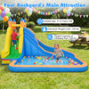 3-in-1 inflatable water slide with curved slide, suitable for ages 3-12, featuring a ball pit for backyard fun.