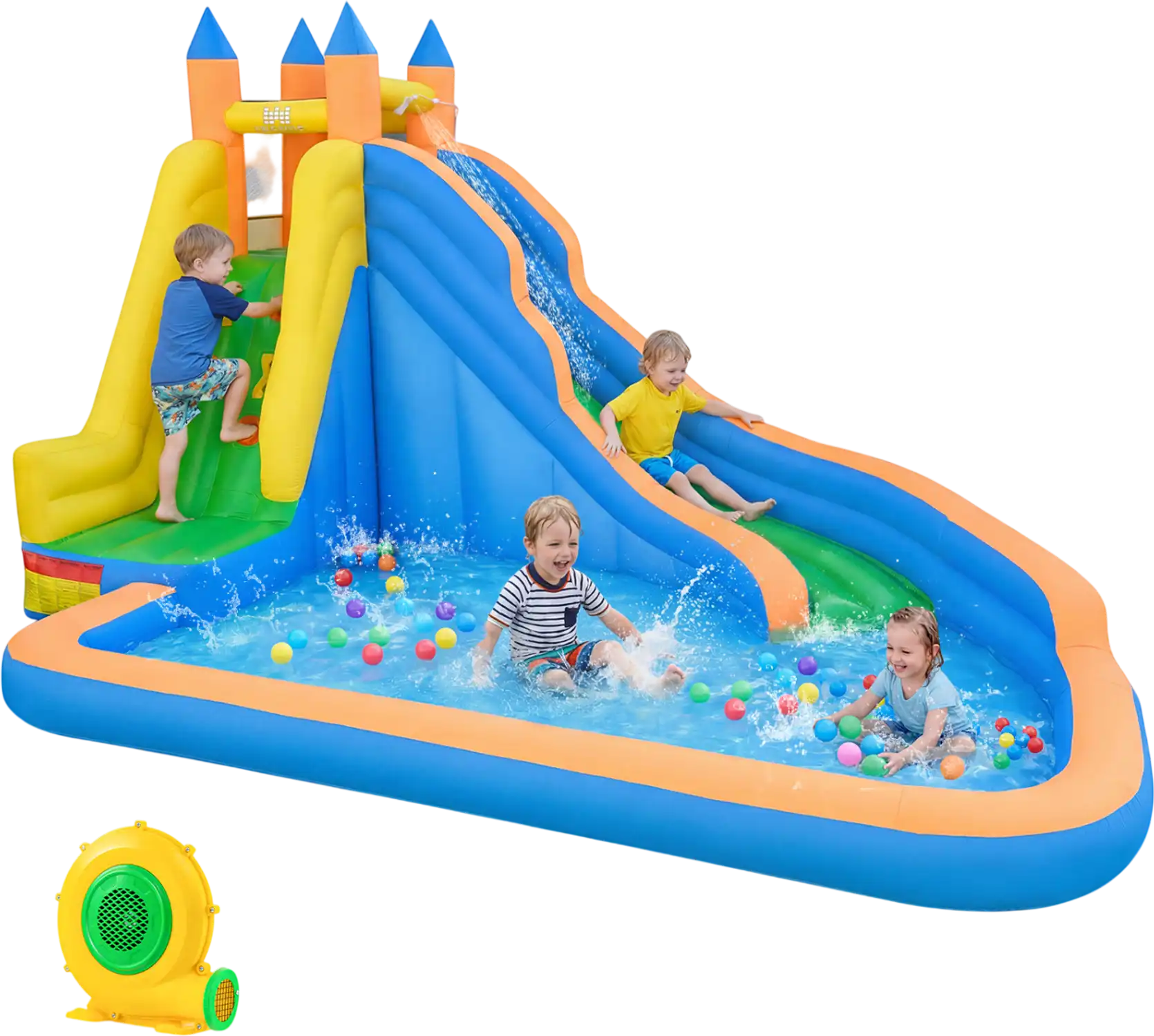 Costway 3-in-1 Inflatable Water Slide Curved Slide w/ 680W Blower 22188645 New