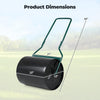 Lawn roller with dimensions 21" x 20" x 44", designed for filling with water or sand for effective garden use.
