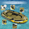 Inflatable 3-person fishing raft in green with oar holders, fishing rod holders, and grab lines for easy handling.