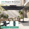 10 FT gray cantilever umbrella with aluminum pole and 220 lbs base, featuring 360-degree rotation for optimal shade.