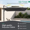 Gray 10 FT cantilever umbrella with aluminum pole and air vent, made of high-quality, water-resistant polyester fabric.