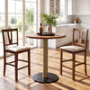 Counter height bar stools with contoured V-back in a kitchen setting, featuring a warm wood finish and cream cushions.