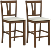 Counter height bar stools with contoured V-back in a rich brown finish, set of 2 for kitchen or dining use.