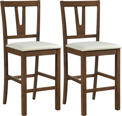 Costway Counter Height Bar Stools Contoured V-Back Upholstered Cushioned Seat 44191361 New