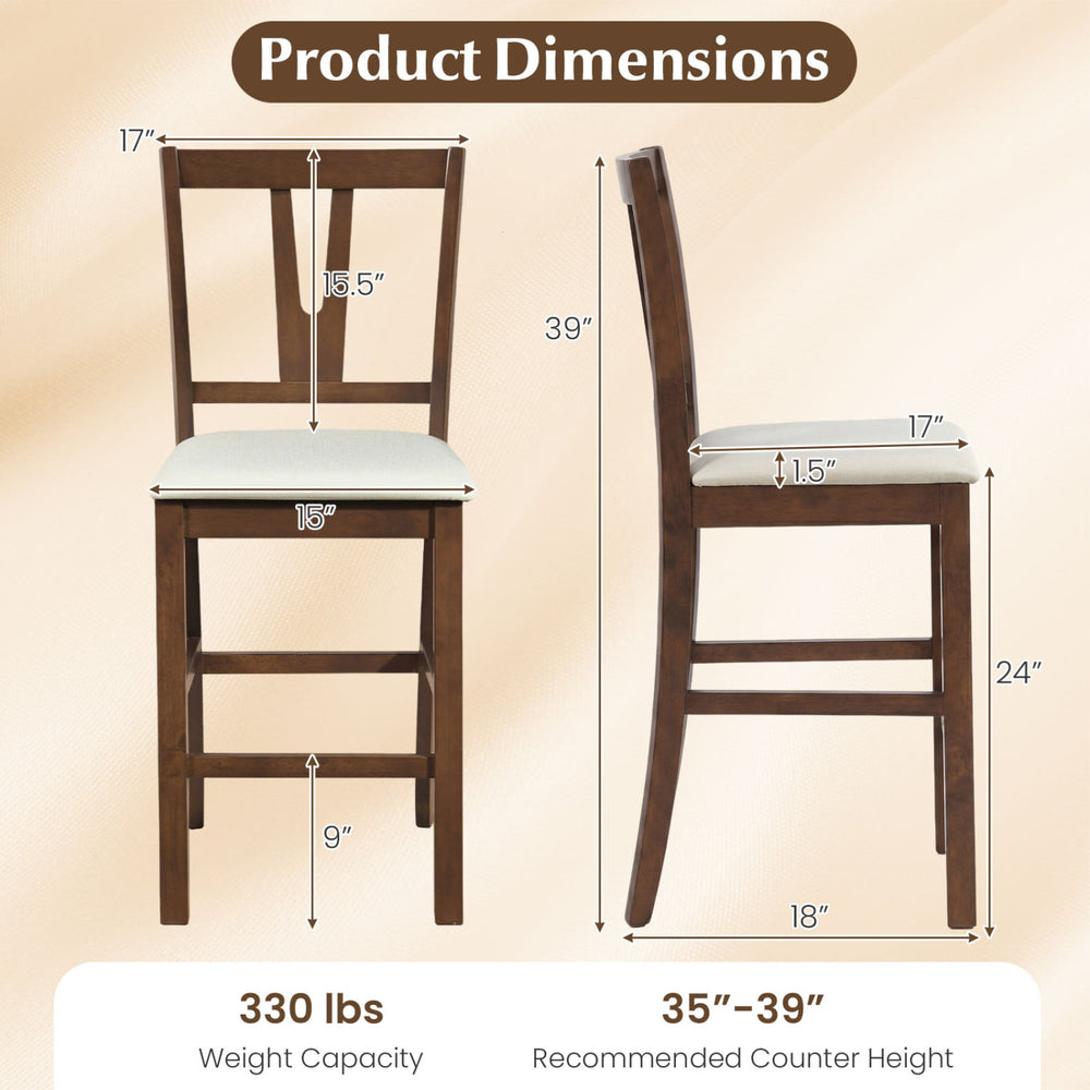 Counter height bar stool dimensions with contoured V-back, 330 lbs capacity, ideal for kitchen or dining use.