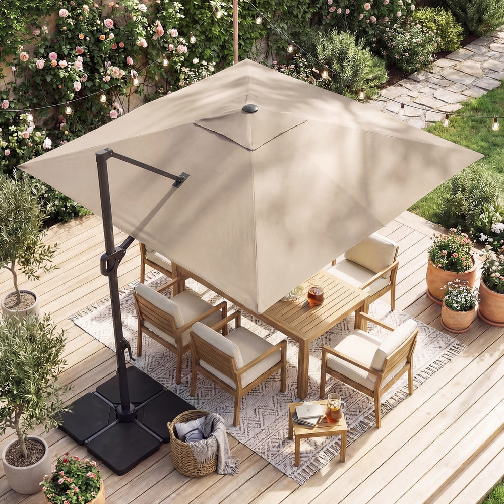 10 FT Cantilever Patio Umbrella with 32 Solar LED Lights and 220 LBS Base-Beige - Gallery View 1 of 10