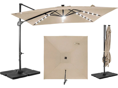 Costway 10' Solar LED Cantilever Patio Umbrella w/ 220 lbs Base 26406390 New