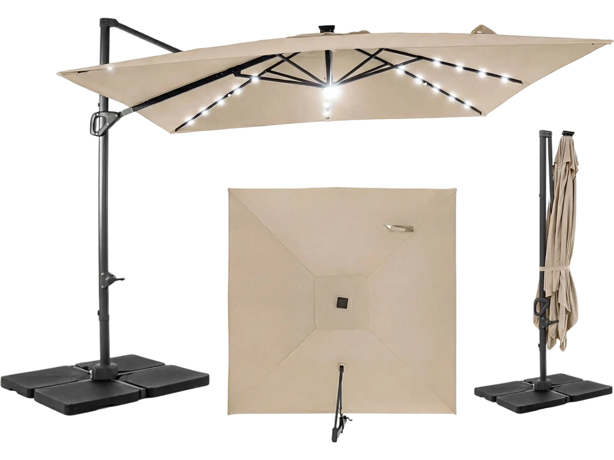 Costway 10' Cantilever Patio Umbrella w/ 32 Solar LED Lights & 220 lbs Base 26406390 New