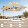10 FT cantilever patio umbrella with a vented beige canopy, featuring solar LED lights for outdoor relaxation.