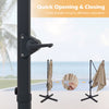 Close-up of the crank handle on the 10 FT cantilever patio umbrella for quick opening and closing, featuring beige.