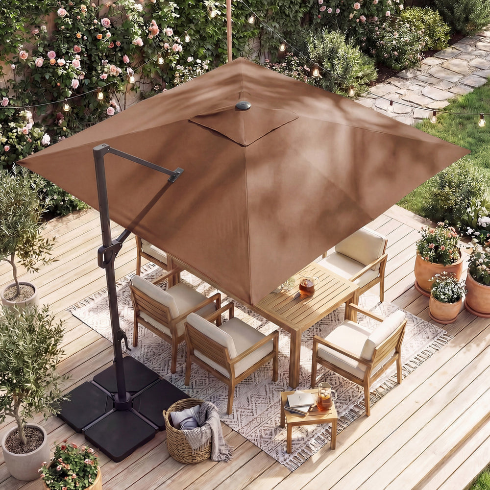 10 FT Cantilever Patio Umbrella with 32 Solar LED Lights and 220 LBS Base-Brown - Gallery View 1 of 10