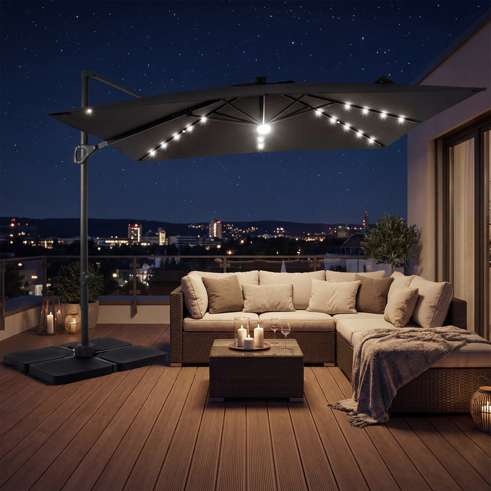 10 FT Cantilever Patio Umbrella with 32 Solar LED Lights and 220 LBS Base-Gray - Gallery View 1 of 10