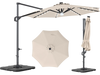 10 FT cantilever patio umbrella in beige with solar LED lights and a 220 lbs base, perfect for outdoor shade.