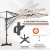 10 FT cantilever patio umbrella in beige with 35 solar LED lights, featuring 360° rotation and adjustable tilt.