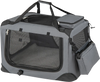 Collapsible soft dog crate with mesh windows and three doors, ideal for travel and pet comfort.