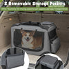 Collapsible soft dog crate with mesh windows, featuring removable storage pockets for easy pet transport.