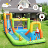 Colorful 8-in-1 water slide with double slides and pool, perfect for family fun in the backyard.