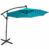 10ft LED offset umbrella in turquoise with solar lights, perfect for creating shade in your backyard oasis.