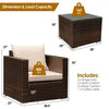Single patio chair with cozy cushion, part of a 6-piece rattan furniture set for outdoor relaxation.