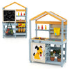 Wooden mud kitchen and BBQ grill set with picnic table, featuring dual-sided play and realistic water action for kids.