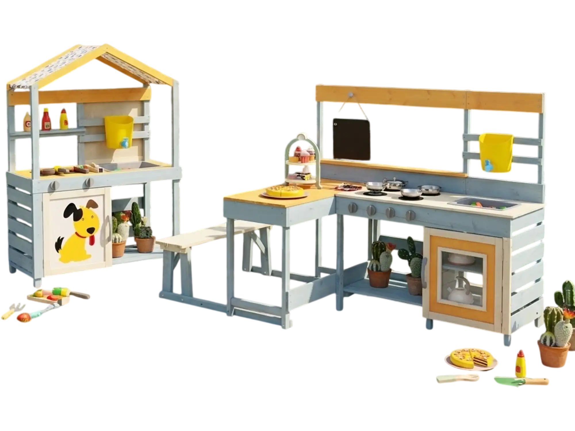 Costway Kids Outdoor Wooden Mud Kitchen BBQ Grill Picnic Table Playset 45811337 New