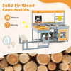 4-in-1 wooden mud kitchen and BBQ grill set with picnic table, made of solid fir wood for outdoor play.