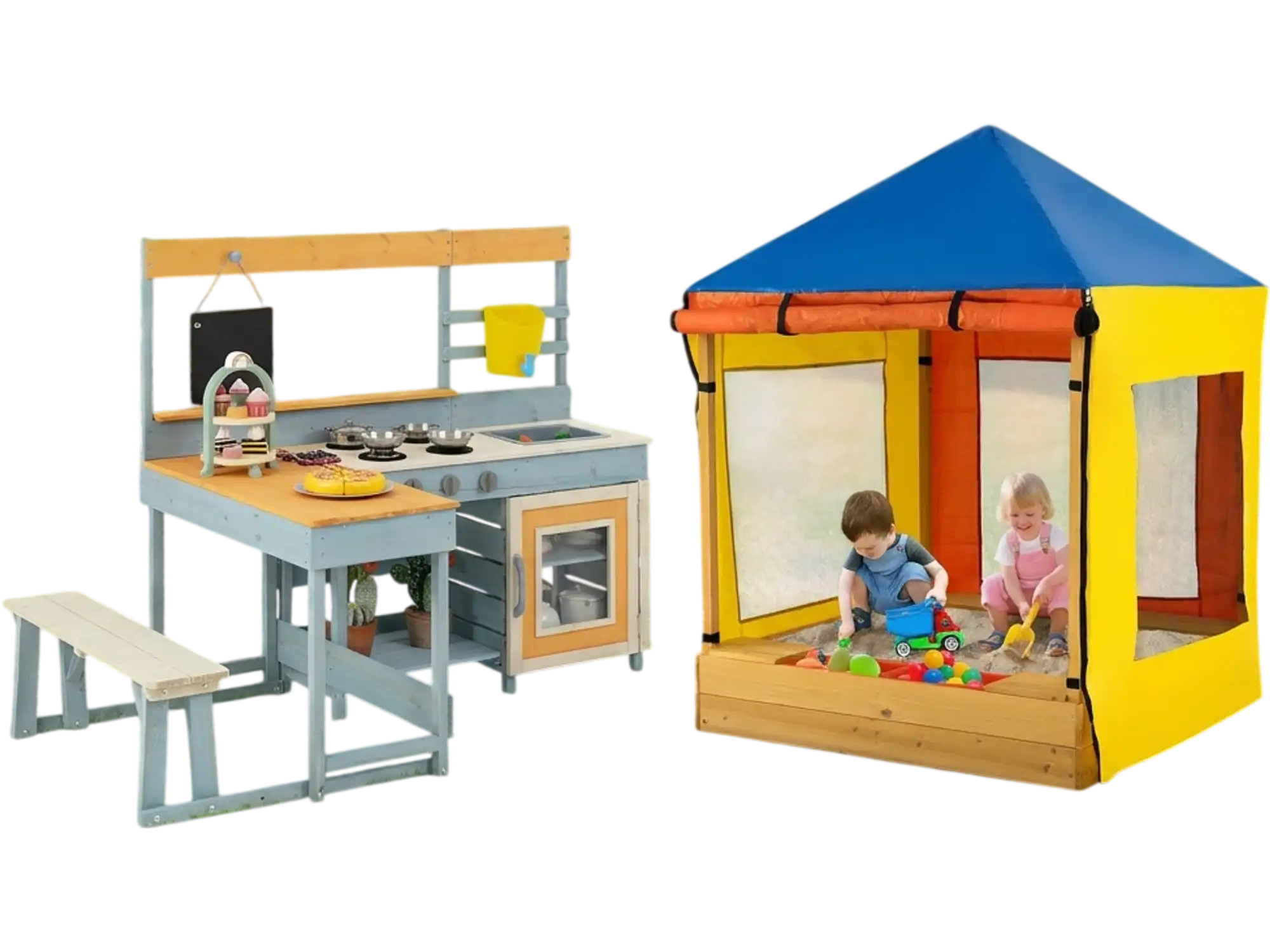 Costway Kids Outdoor Wooden Mud Kitchen Picnic Table Sandbox Play Center 84634980 New