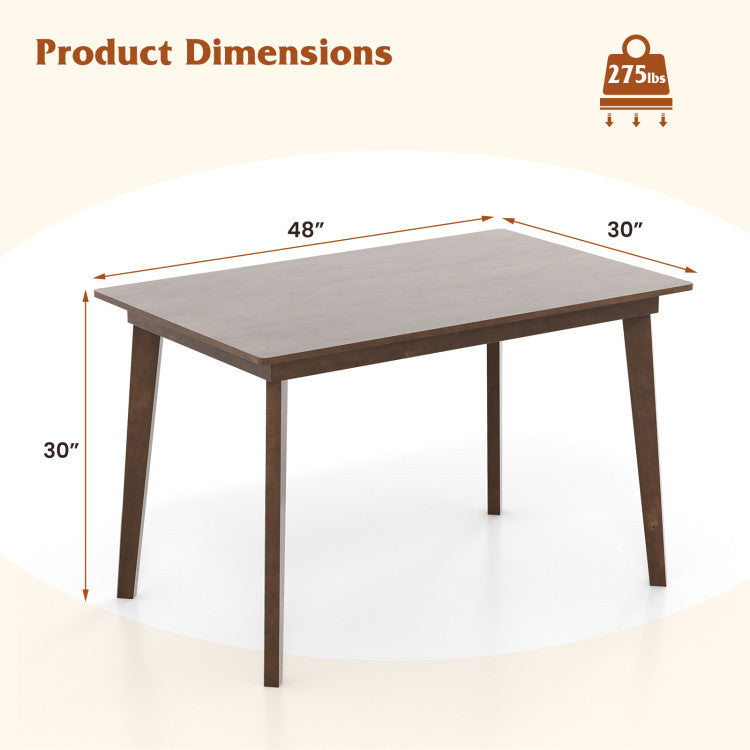 48-inch dining table with natural rubber wood legs, showcasing dimensions for a coordinated dining space for 4.