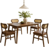 Rattan backrest dining chair with padded seat, featuring a durable brown rubber wood frame for stylish comfort.