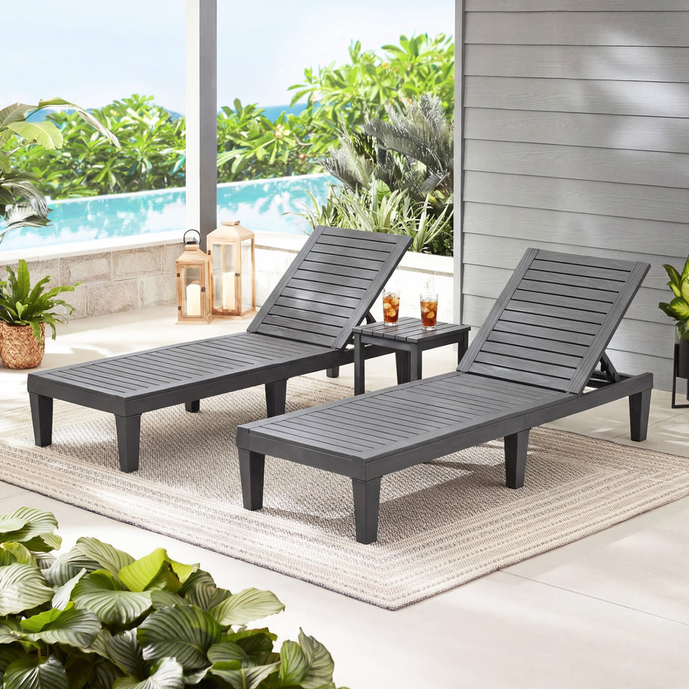 Set of 2 Outdoor Chaise Lounge Chair with 5 Positions Adjustable Backrest-Gray - Gallery View 1 of 9