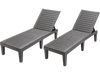 Set of 2 gray outdoor chaise lounge chairs with adjustable backrests, perfect for patio and poolside relaxation.