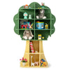Tree-shaped bookshelf storage organizer with multiple shelves for toys and books, ideal for kids' playrooms and.