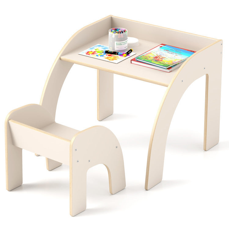 Kids table and chair set with spacious tabletop and ergonomic design, ideal for playrooms and classrooms.