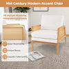 Mid Century Modern accent chair with PE rattan armrests and soft sherpa fabric, perfect for living room or office use.
