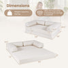 Convertible sofa bed with L-shaped armrests, soft corduroy cover, and dimensions for versatile seating and sleeping.