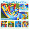 7-in-1 outdoor bounce house featuring dual slides, basketball hoop, and water cannon for ultimate backyard fun.