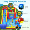 7-in-1 outdoor bounce house with dual slides, water pool, and 680W blower for fun backyard play.