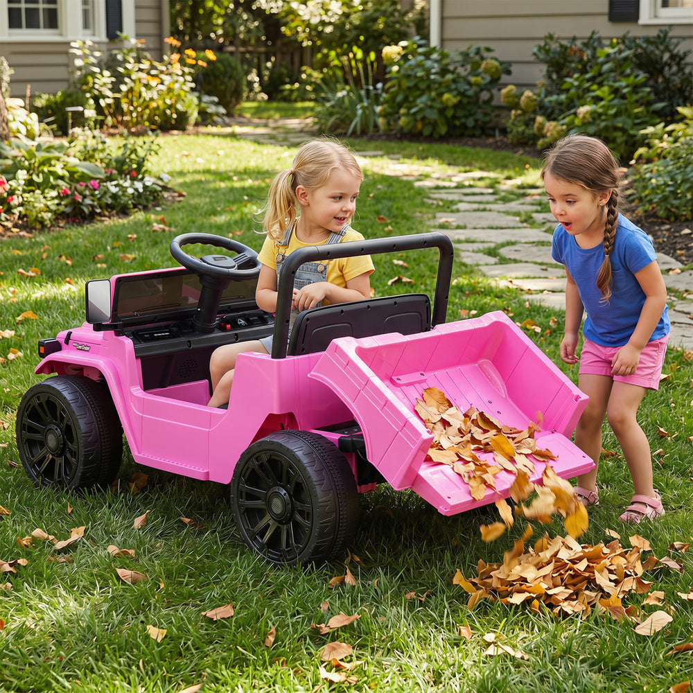 12V Electric Ride On Truck with Dump Bed and Music Licensed Toyota-Pink - Gallery View 1 of 5