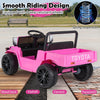 Pink 12V Electric Ride On Truck with dump bed, featuring 4 wear-resistant wheels for smooth riding on various surfaces.